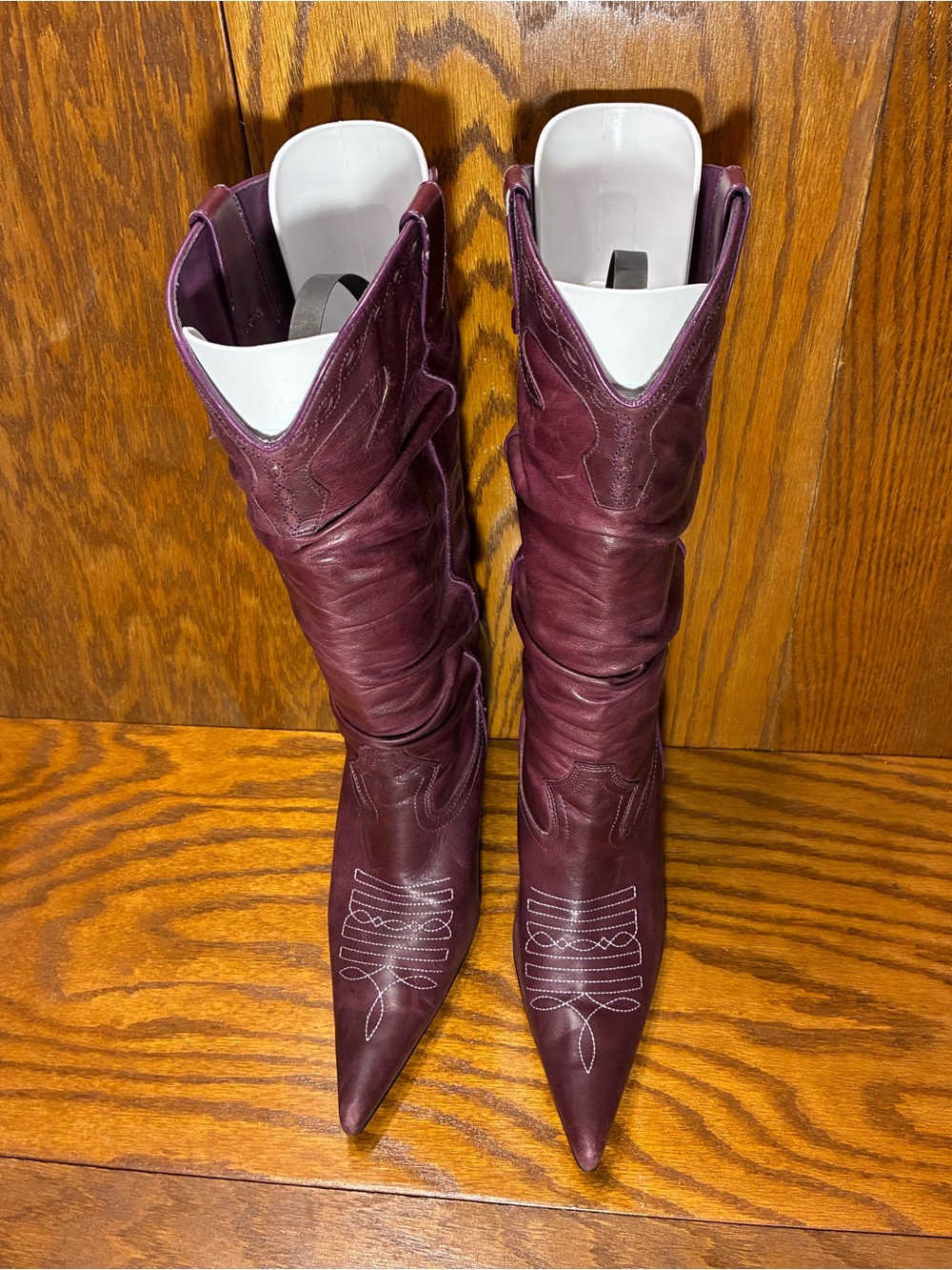 Y2K Steve Madden Purple Leather Slouch Western Boots Ombré Heel Size 8.5 - Picture 6 of 16